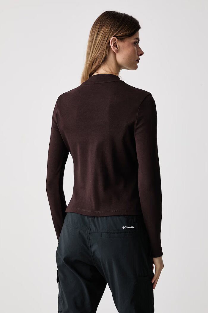 Tommy Hilfiger блуза с дълги ръкави дамска от памук кафява WW0WW47307