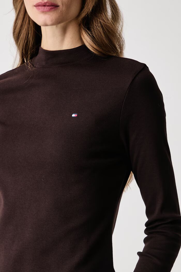 Tommy Hilfiger блуза с дълги ръкави дамска от памук кафява WW0WW47307