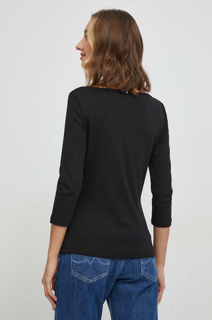 Tommy Hilfiger блуза с дълги ръкави дамска памучна черна WW0WW40589