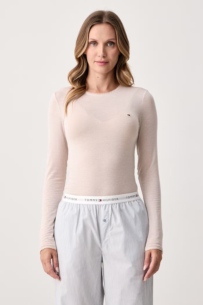 Tommy Hilfiger блуза с дълги ръкави дамска с добавен кашмир бежова UW0UW06611