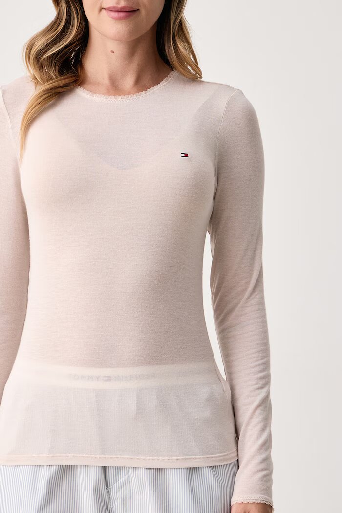 Tommy Hilfiger блуза с дълги ръкави дамска с добавен кашмир бежова UW0UW06611