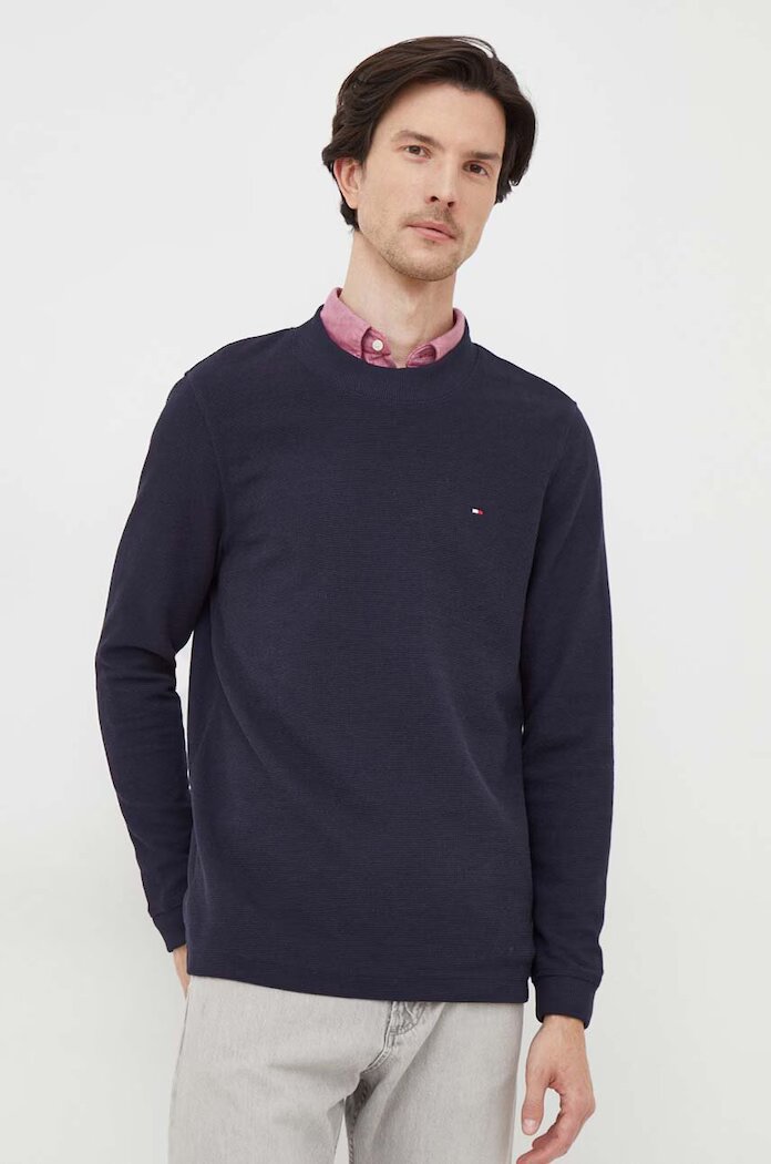 Tommy Hilfiger блуза с дълги ръкави мъжка с памук тъмносиня MW0MW34251