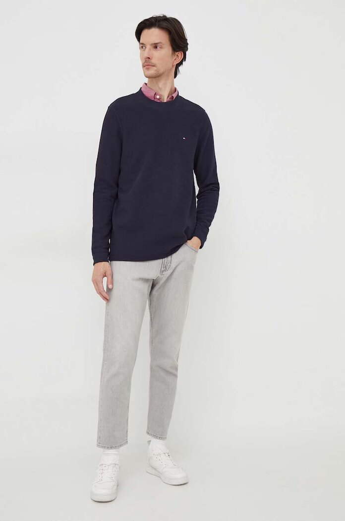 Tommy Hilfiger блуза с дълги ръкави мъжка с памук тъмносиня MW0MW34251