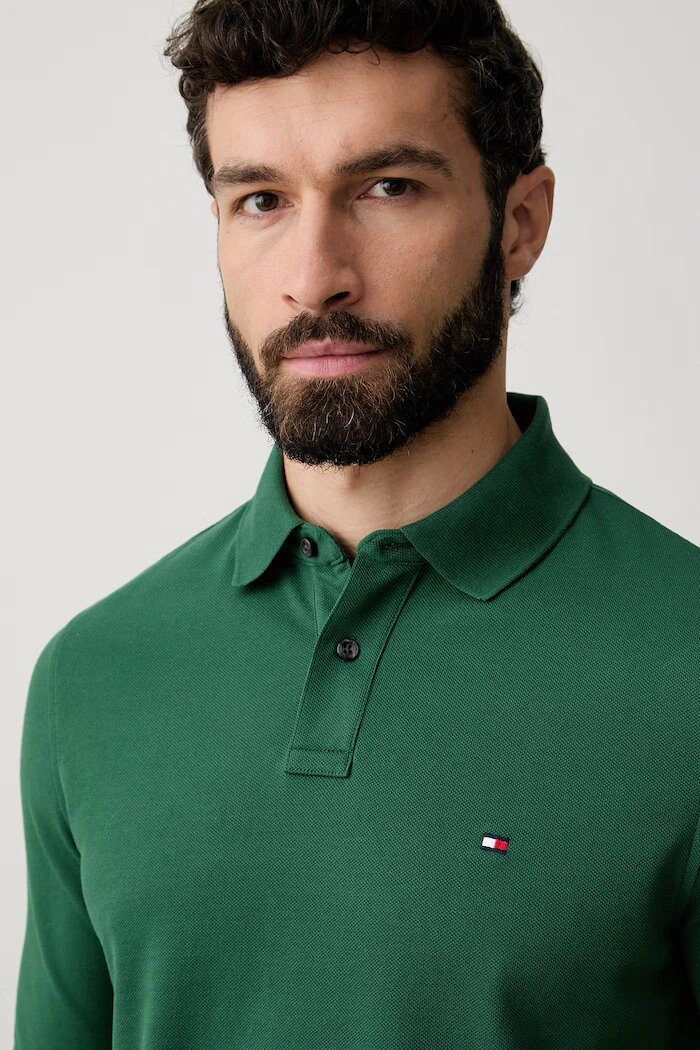Tommy Hilfiger блуза с дълги ръкави мъжка с памук зелена MW0MW20183