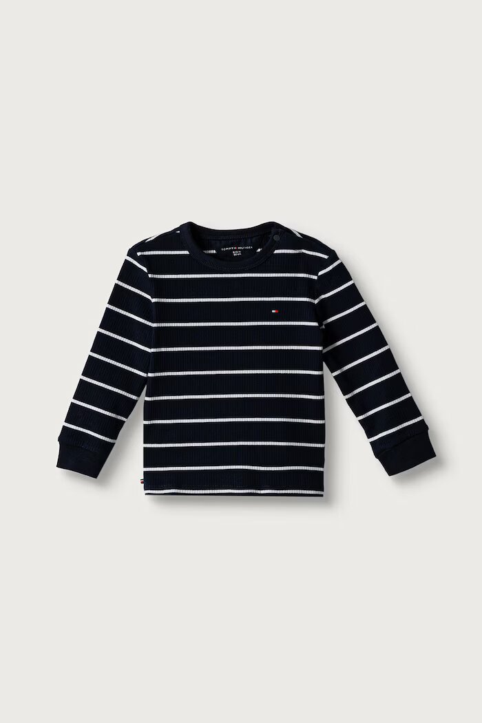 Tommy Hilfiger блуза с дълги ръкави за бебе от памук с еластан тъмносиня KN0KN02333