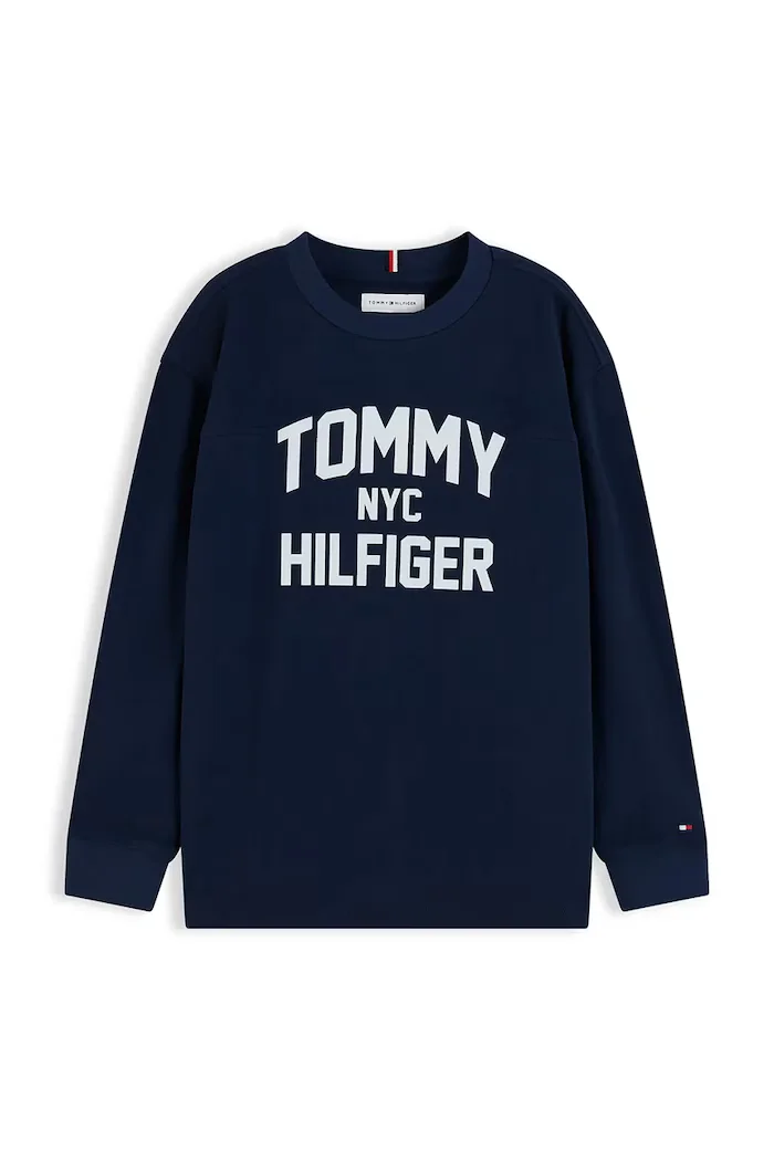 Tommy Hilfiger блуза с дълги ръкави за деца от памук тъмносиня KB0KB10642