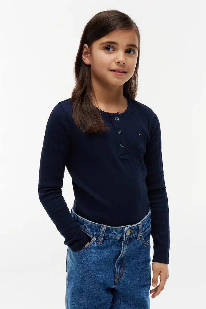 Tommy Hilfiger блуза с дълги ръкави за деца с памук тъмносиня KG0KG09463