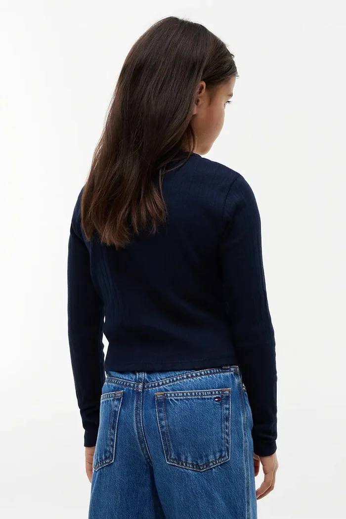 Tommy Hilfiger блуза с дълги ръкави за деца с памук тъмносиня KG0KG09463