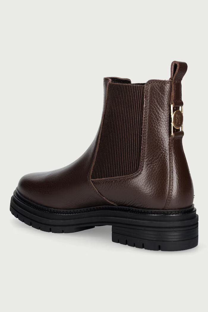 Tommy Hilfiger боти челси дамски от кожа TH EMBOSS GRAIN LEATHER CHELSEA кафяви FW0FW09559