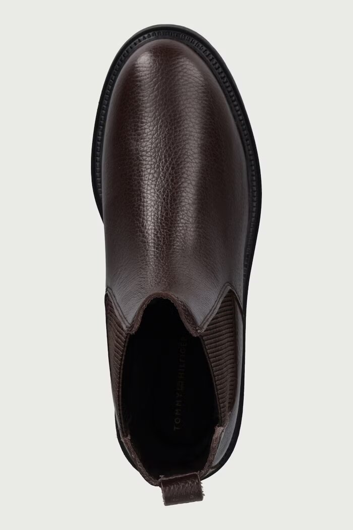 Tommy Hilfiger боти челси дамски от кожа TH EMBOSS GRAIN LEATHER CHELSEA кафяви FW0FW09559