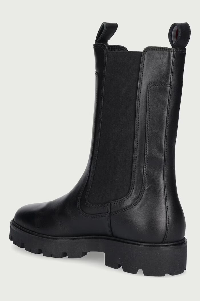 Tommy Hilfiger боти челси дамски от кожа TH STUD LEATHER HIGH CHELSEA черни FW0FW09570