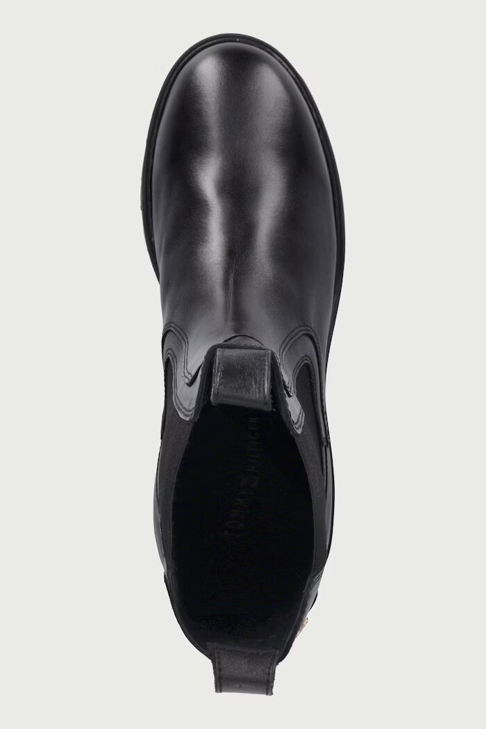 Tommy Hilfiger боти челси дамски от кожа TH STUD LEATHER HIGH CHELSEA черни FW0FW09570