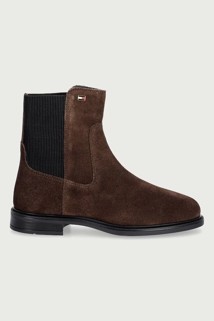 Tommy Hilfiger боти челси дамски от велур ENAMEL FLAG SUEDE ANKLE CHELSEA кафяви FW0FW09575