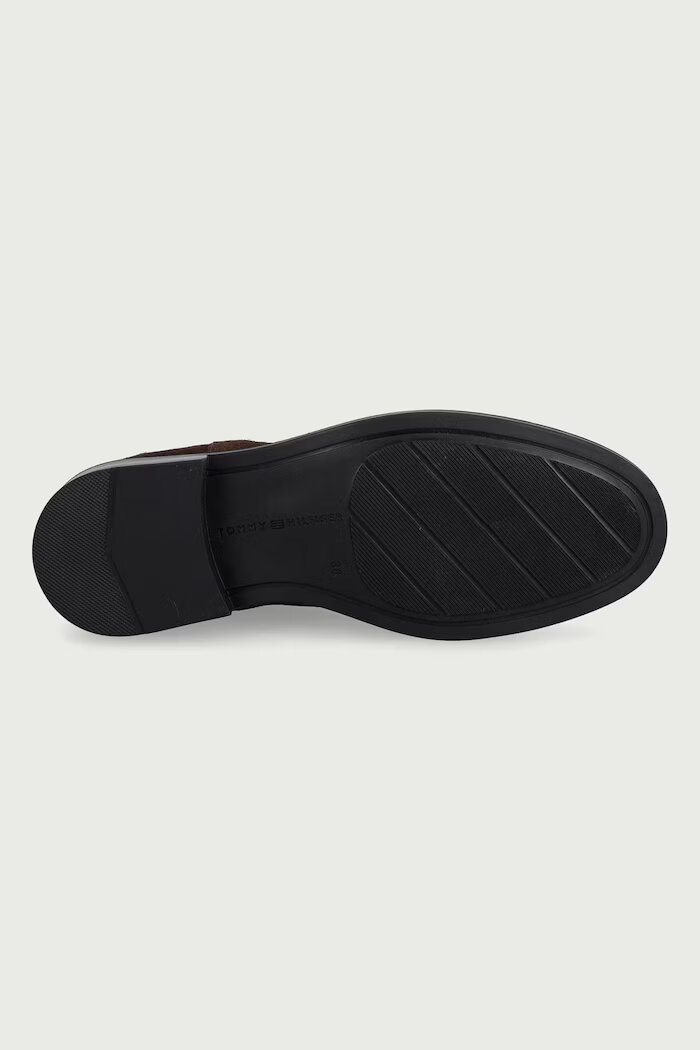 Tommy Hilfiger боти челси дамски от велур ENAMEL FLAG SUEDE ANKLE CHELSEA кафяви FW0FW09575