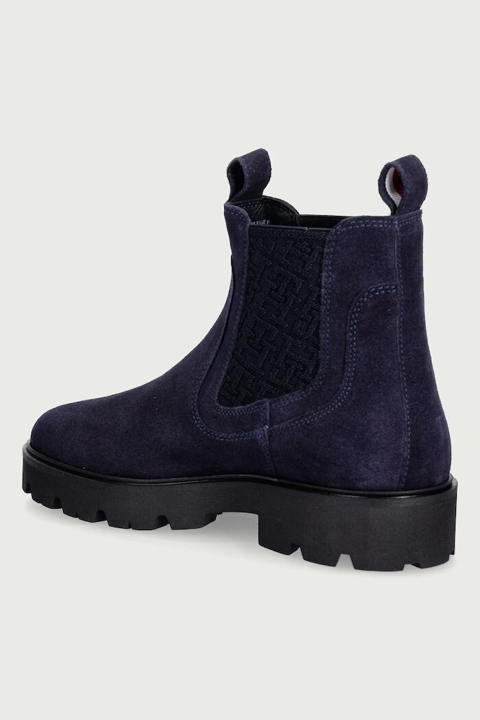 Tommy Hilfiger боти челси дамски от велур TH MONOGRAM SUEDE CHELSEA BOOT тъмносини FW0FW09563