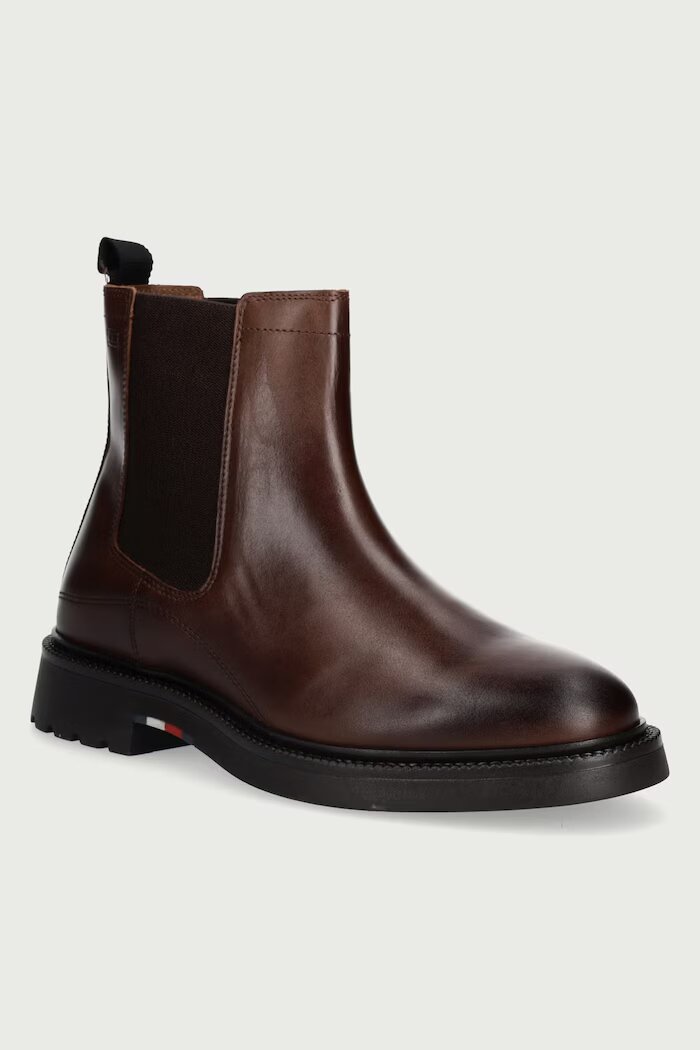 Tommy Hilfiger боти челси мъжки от кожа CORPORATE CASUAL LTH CHELSEA кафяви FM0FM05966