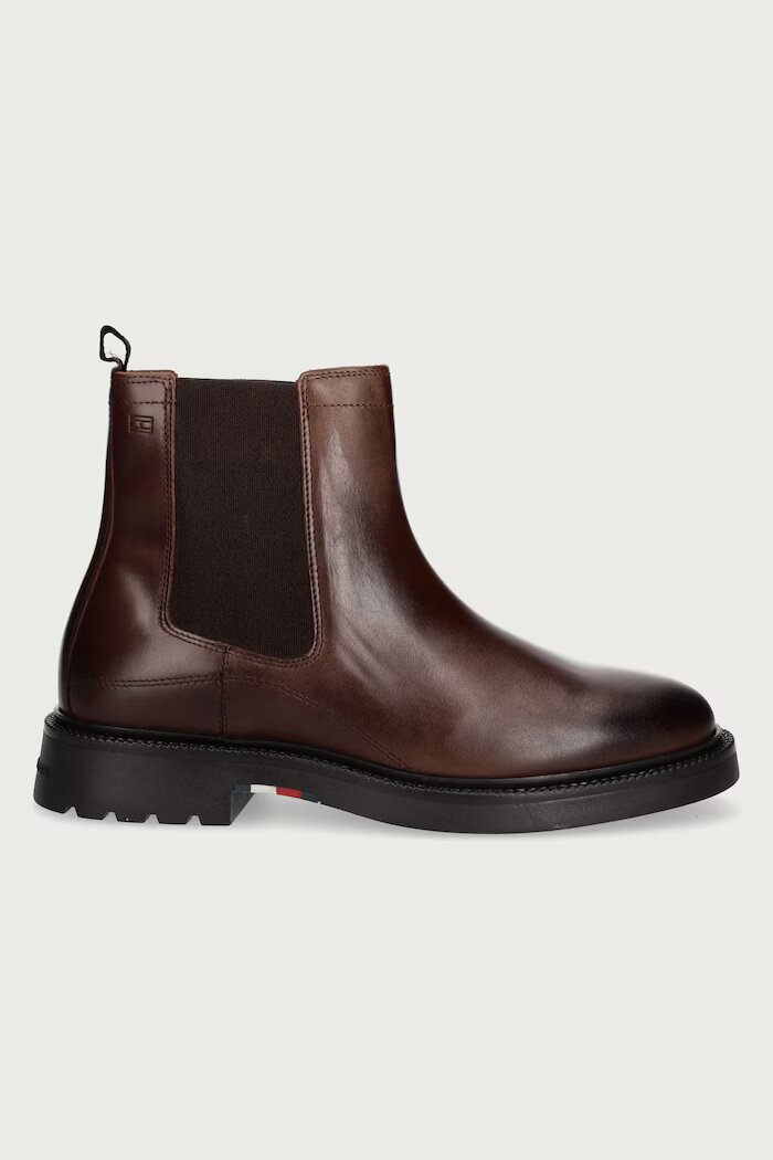Tommy Hilfiger боти челси мъжки от кожа CORPORATE CASUAL LTH CHELSEA кафяви FM0FM05966