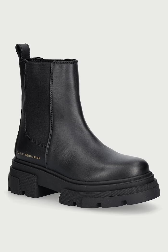 Tommy Hilfiger боти челси с платформа дамски от кожа LEATHER CHUNKY CHELSEA BOOT черни FW0FW09679
