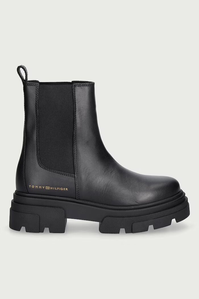 Tommy Hilfiger боти челси с платформа дамски от кожа LEATHER CHUNKY CHELSEA BOOT черни FW0FW09679