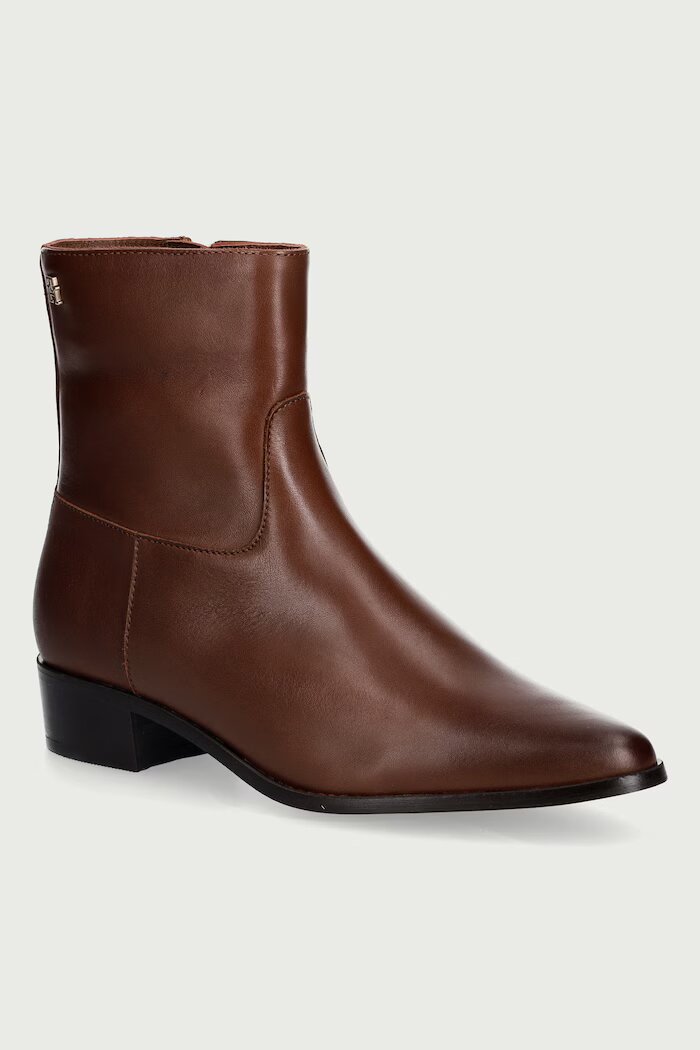 Tommy Hilfiger боти дамски от кожа LEATHER ANKLE BOOT W ZIP кафяви FW0FW09921