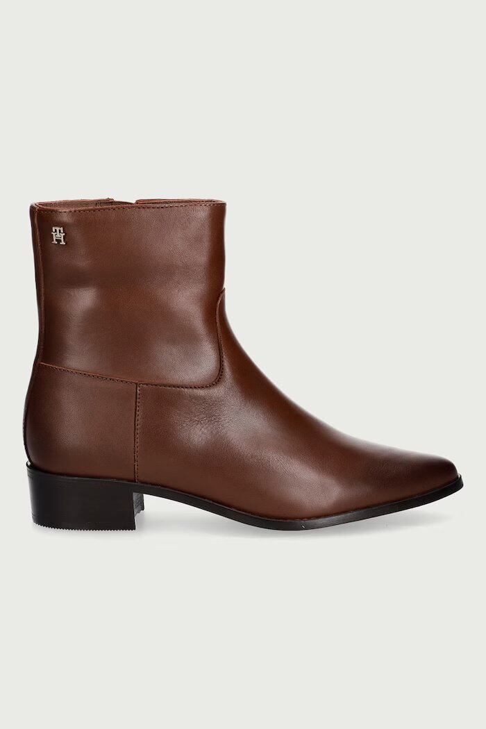 Tommy Hilfiger боти дамски от кожа LEATHER ANKLE BOOT W ZIP кафяви FW0FW09921