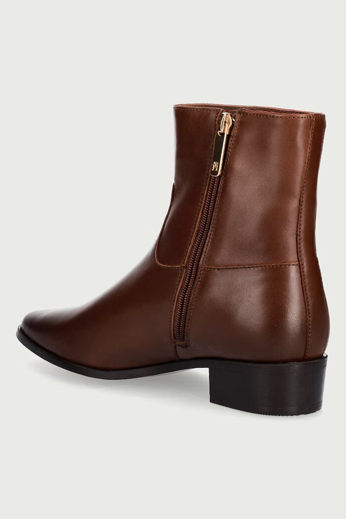 Tommy Hilfiger боти дамски от кожа LEATHER ANKLE BOOT W ZIP кафяви FW0FW09921