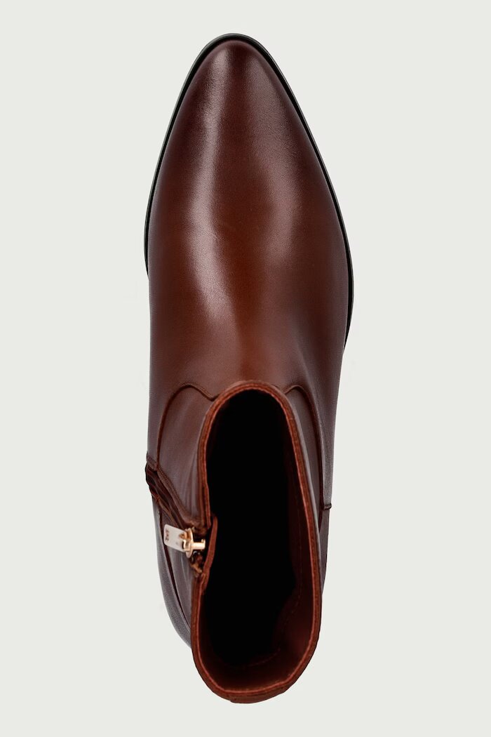 Tommy Hilfiger боти дамски от кожа LEATHER ANKLE BOOT W ZIP кафяви FW0FW09921