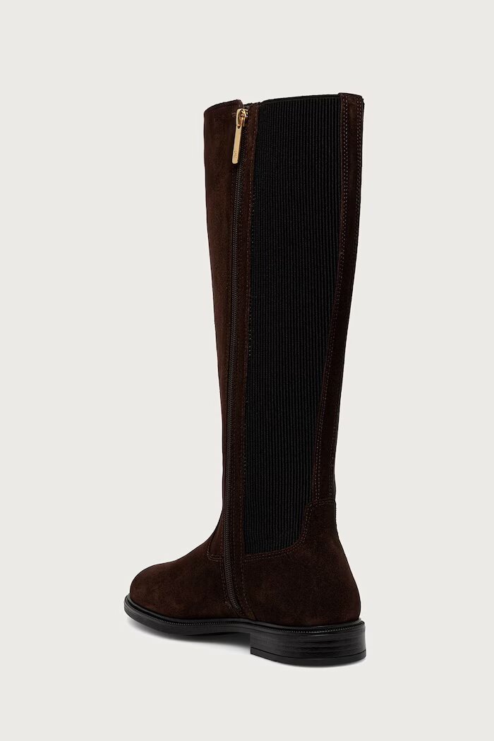 Tommy Hilfiger ботуши под коляното дамски от велур ENAMEL FLAG SUEDE HIGH CHELSEA кафяви FW0FW09574
