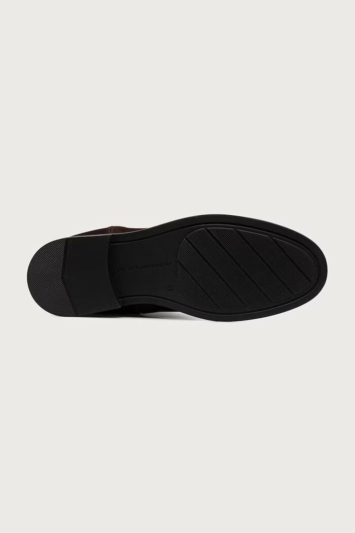 Tommy Hilfiger ботуши под коляното дамски от велур ENAMEL FLAG SUEDE HIGH CHELSEA кафяви FW0FW09574