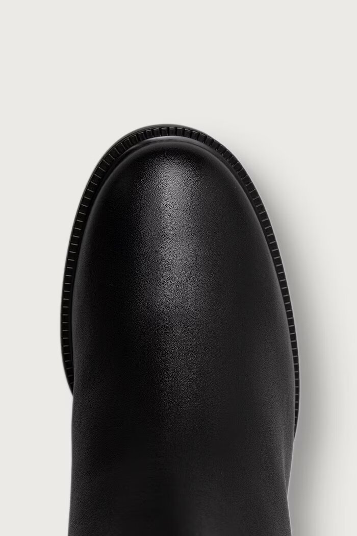 Tommy Hilfiger ботуши под коляното с дебел ток дамски от кожа TH STUD HEEL RIDING KNEE BOOT черни FW0FW09551