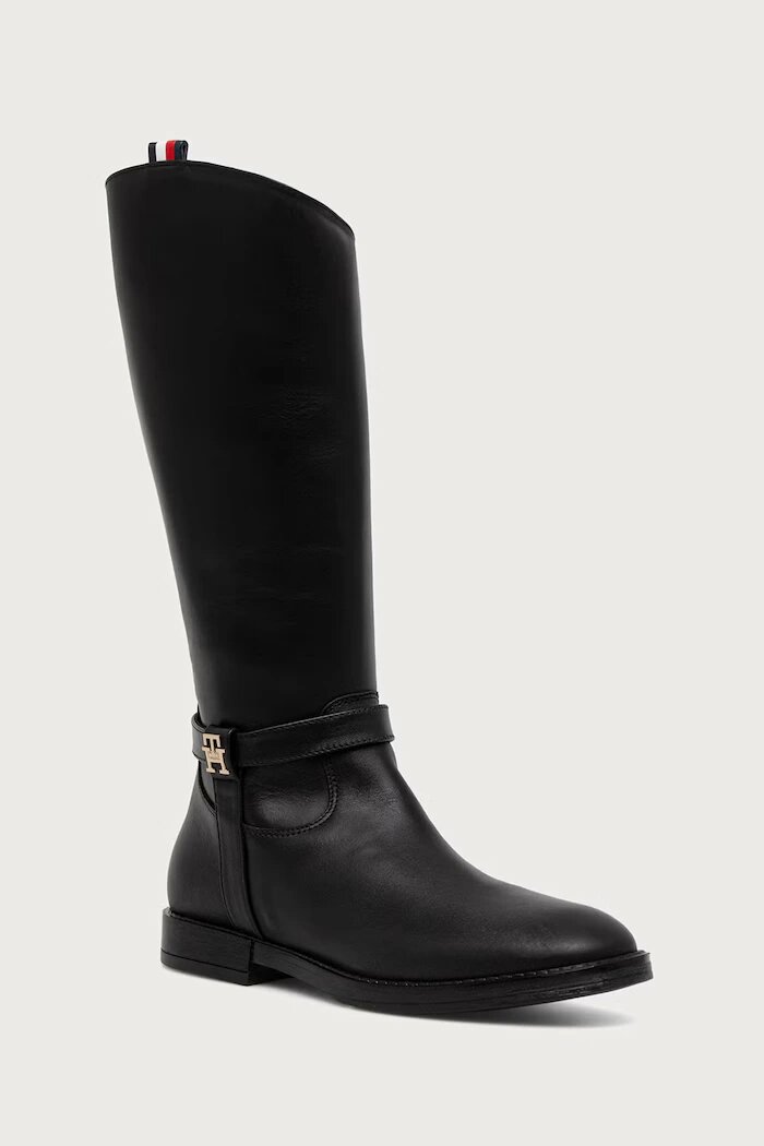 Tommy Hilfiger ботуши под коляното за деца от кожа черни T4A6-35186