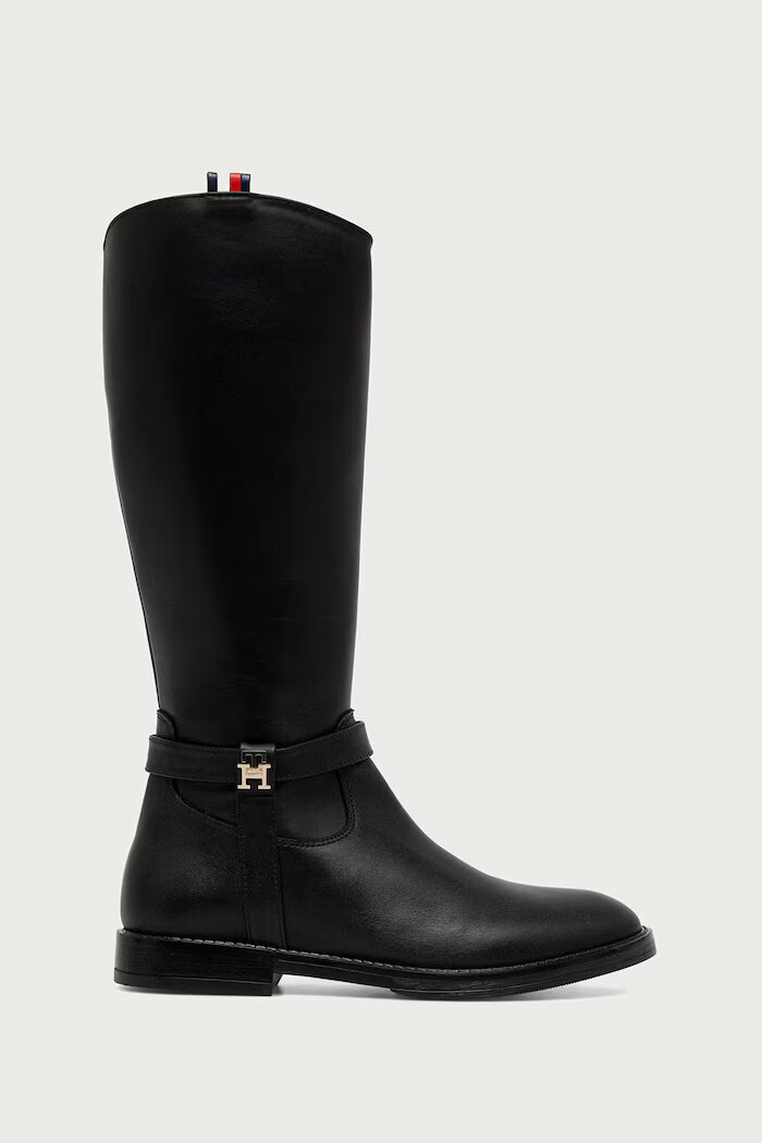Tommy Hilfiger ботуши под коляното за деца от кожа черни T4A6-35186