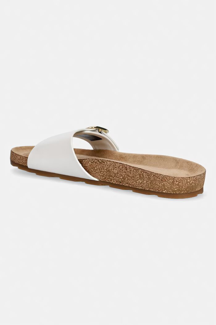 Tommy Hilfiger чехли дамски от кожа TH CLASSIC CORK SANDAL PEARL LTH бели FW0FW09344