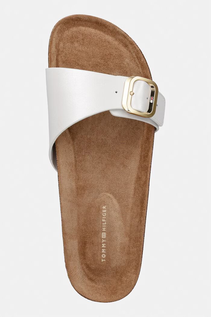 Tommy Hilfiger чехли дамски от кожа TH CLASSIC CORK SANDAL PEARL LTH бели FW0FW09344