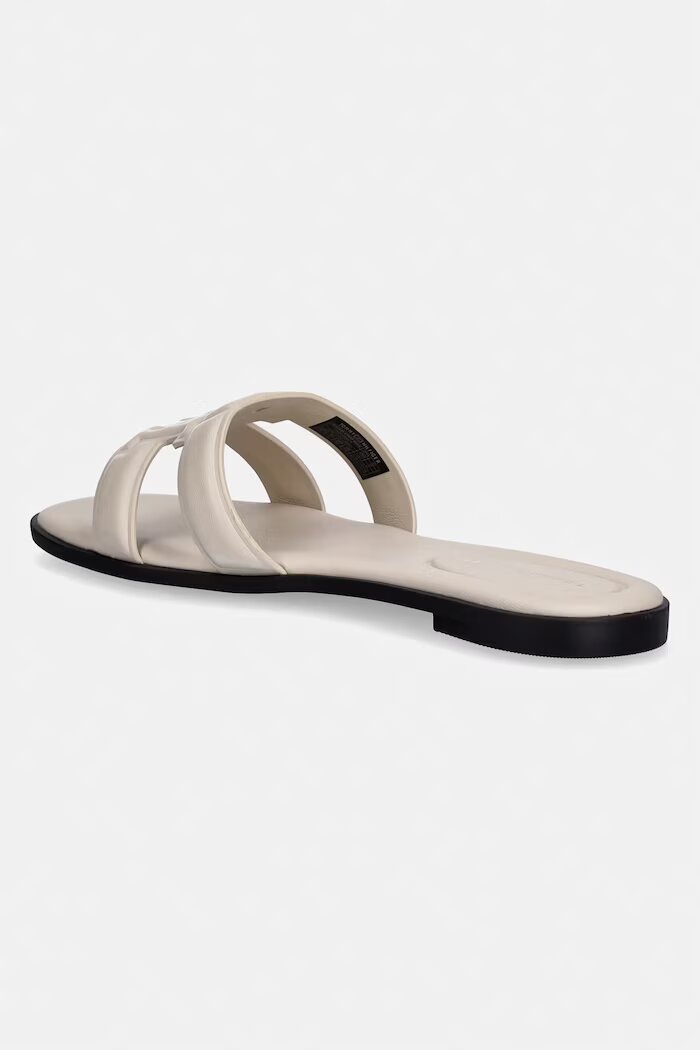 Tommy Hilfiger чехли с равна подметка дамски кожени TH LOGO STRAP MULE бежови FW0FW08671