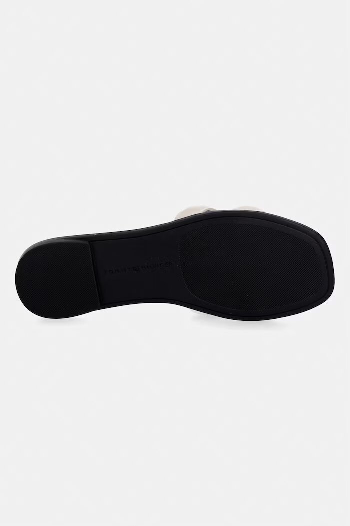 Tommy Hilfiger чехли с равна подметка дамски кожени TH LOGO STRAP MULE бежови FW0FW08671