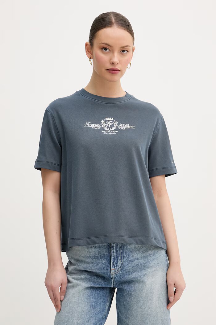 Tommy Hilfiger дамска тениска от памук тъмносиня WW0WW48713