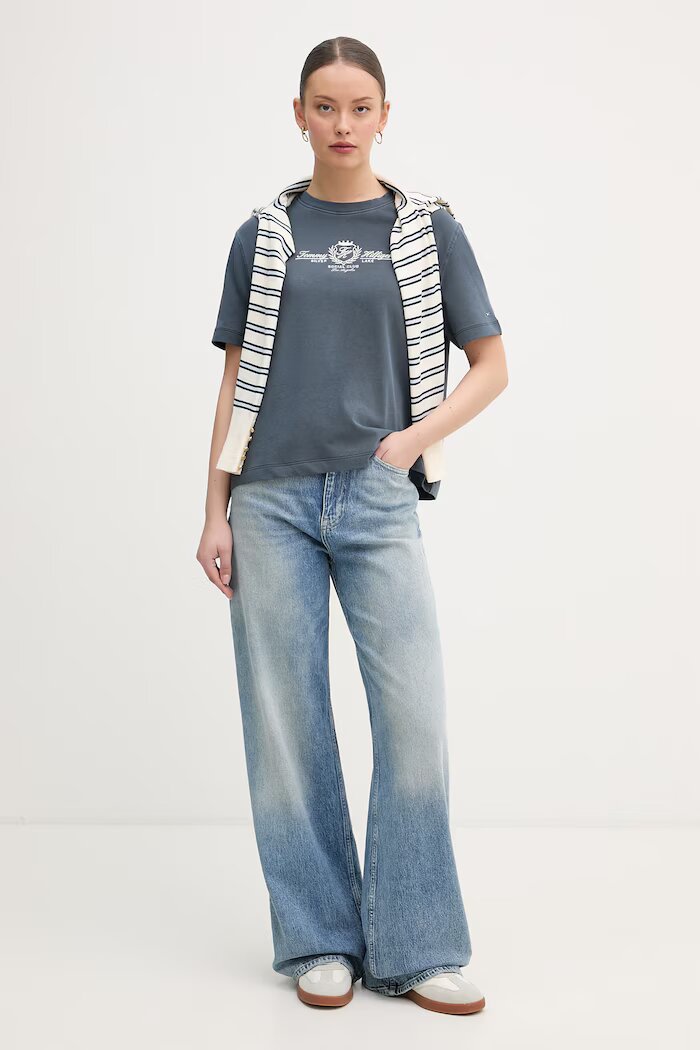 Tommy Hilfiger дамска тениска от памук тъмносиня WW0WW48713