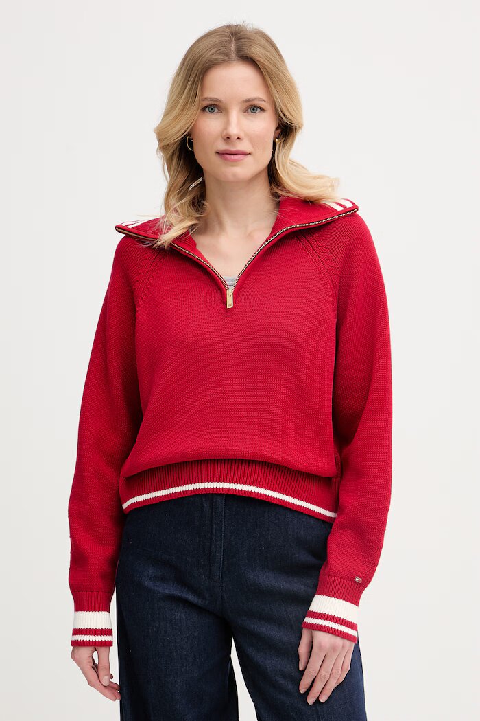 Tommy Hilfiger дамски пуловер от памук червен WW0WW48478