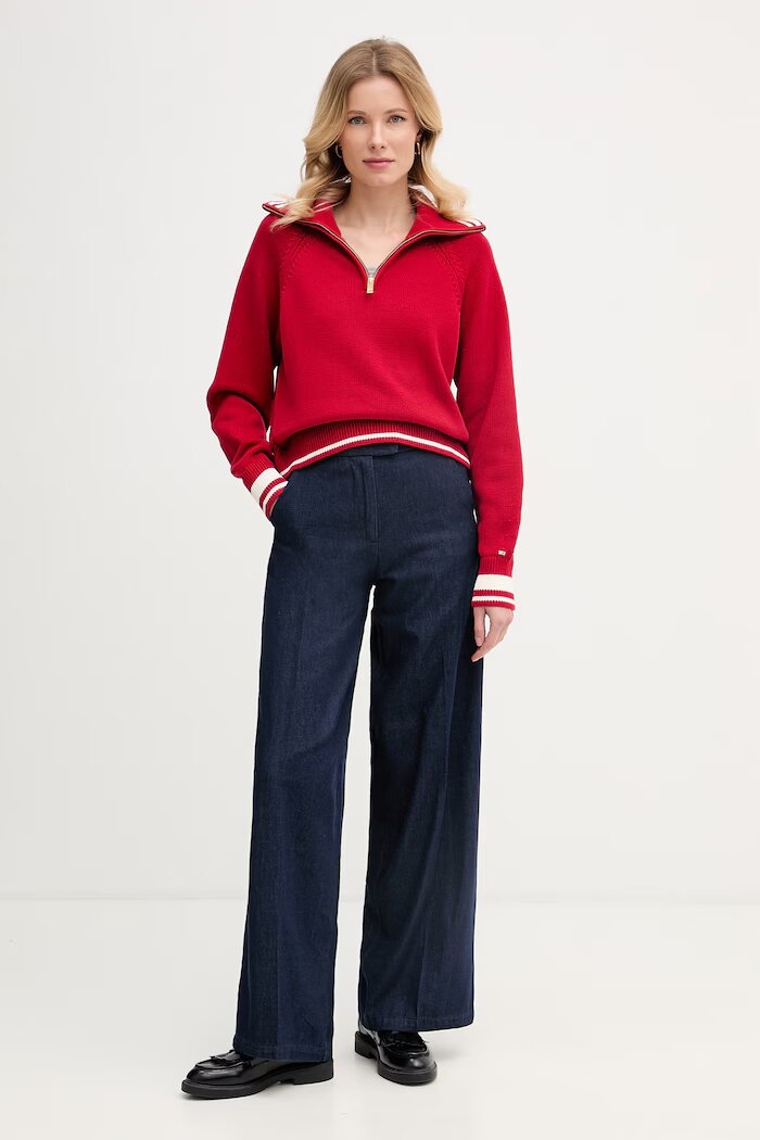 Tommy Hilfiger дамски пуловер от памук червен WW0WW48478
