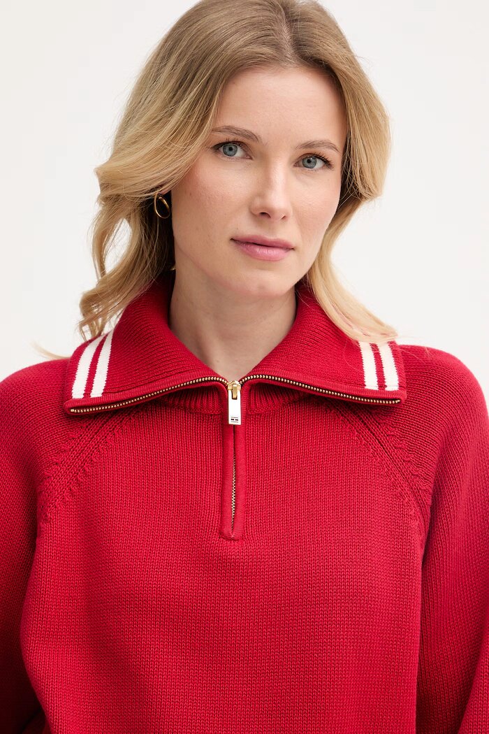 Tommy Hilfiger дамски пуловер от памук червен WW0WW48478