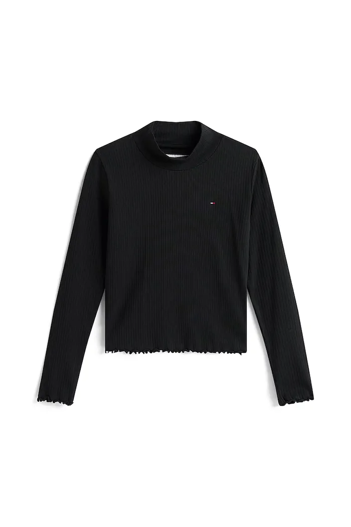Tommy Hilfiger Детска блуза с дълъг ръкав с памук в черно с ниско поло KG0KG08802