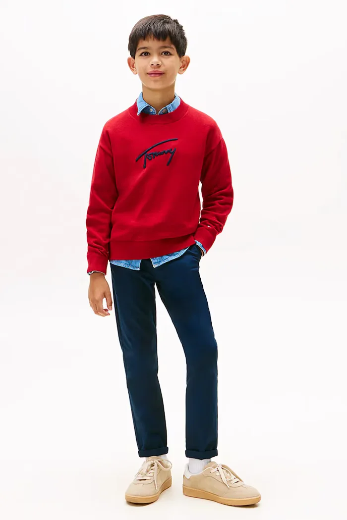 Tommy Hilfiger Детски панталон с памук в тъмносиньо с изчистен дизайн KB0KB09638