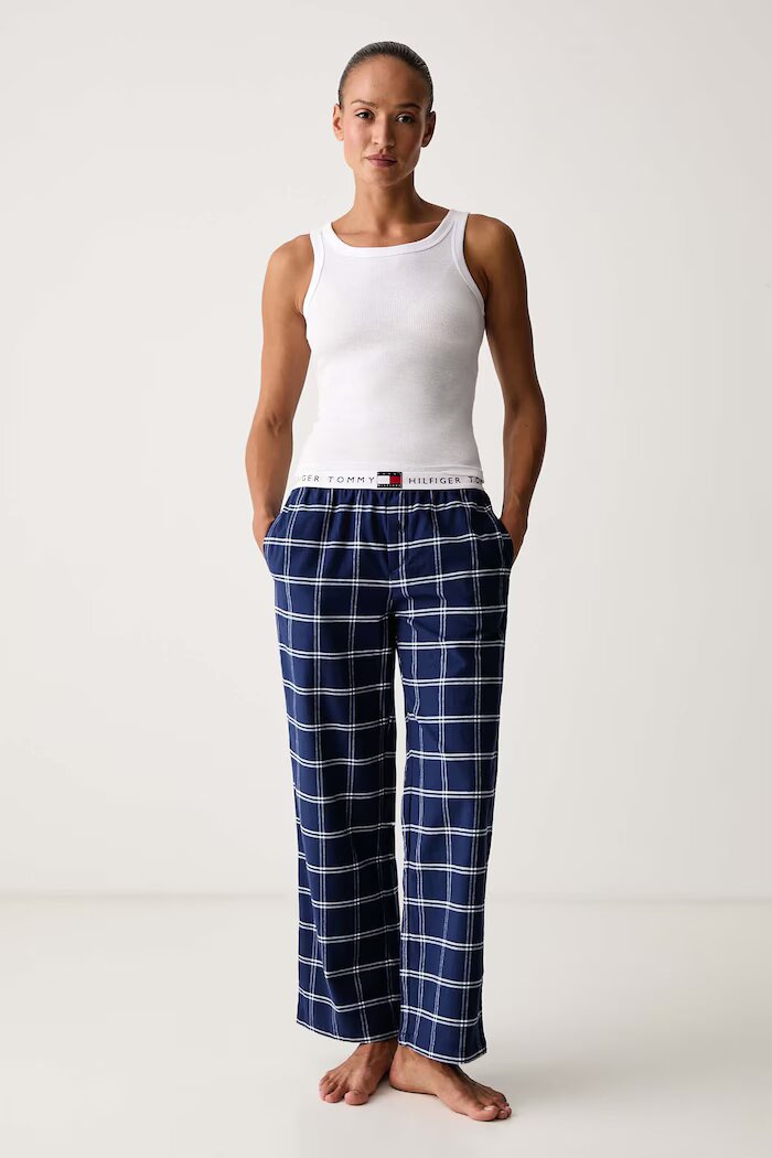 Tommy Hilfiger долнище на пижама дамско от памук тъмносиньо UW0UW06624