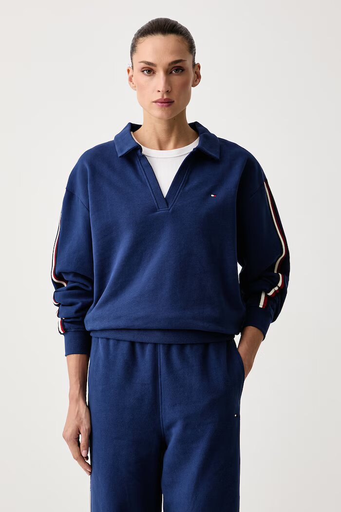 Tommy Hilfiger домашен суичър дамски от памук син UW0UW06629