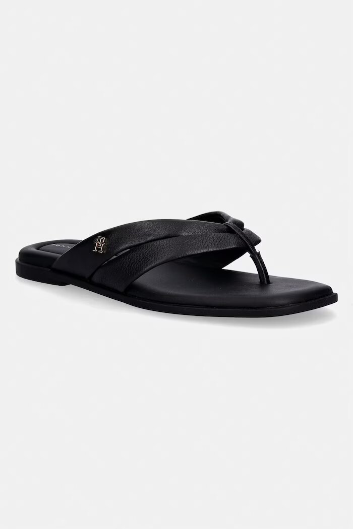 Tommy Hilfiger джапанки дамски кожени ELEVATED TOE POST LTH SANDAL черни FW0FW09216