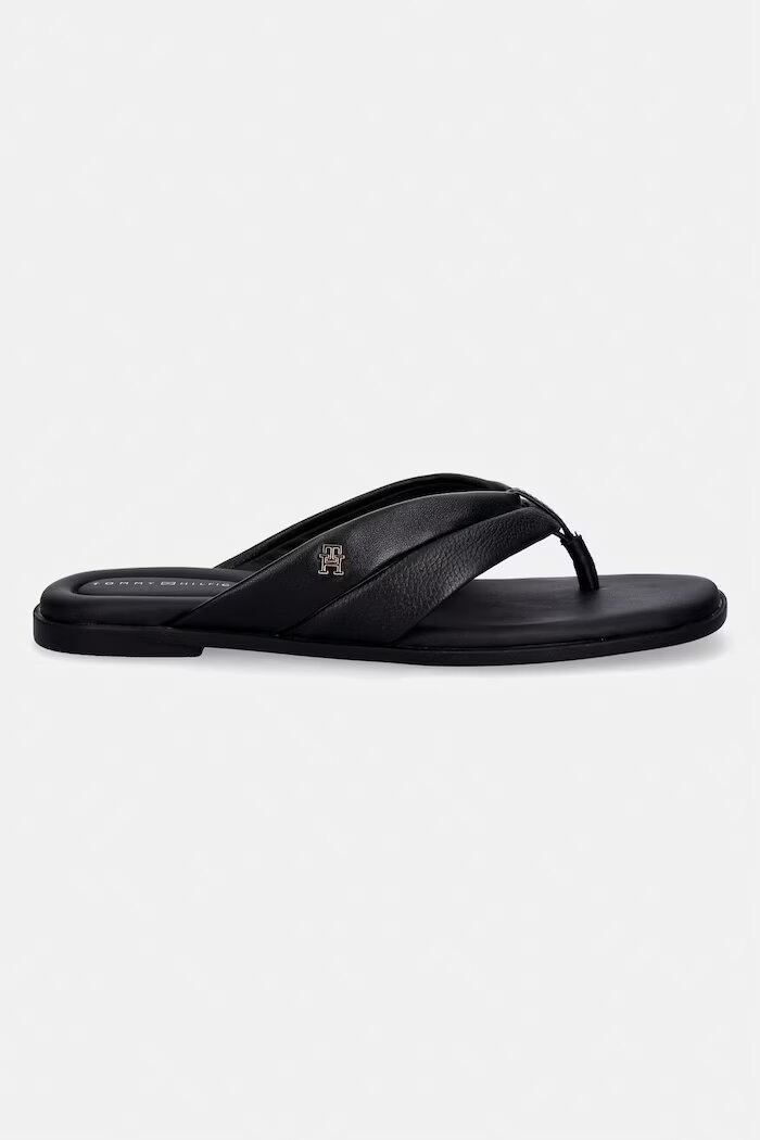 Tommy Hilfiger джапанки дамски кожени ELEVATED TOE POST LTH SANDAL черни FW0FW09216
