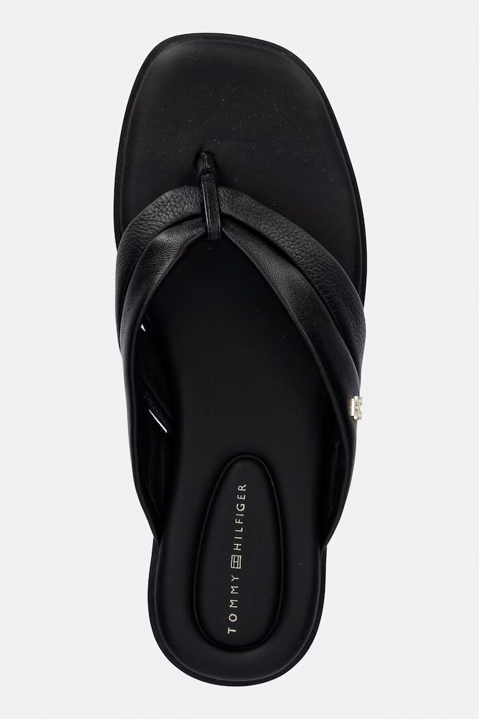 Tommy Hilfiger джапанки дамски кожени ELEVATED TOE POST LTH SANDAL черни FW0FW09216