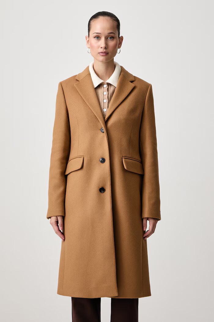 Tommy Hilfiger елегантно палто дамско с вълна бежово WW0WW51106