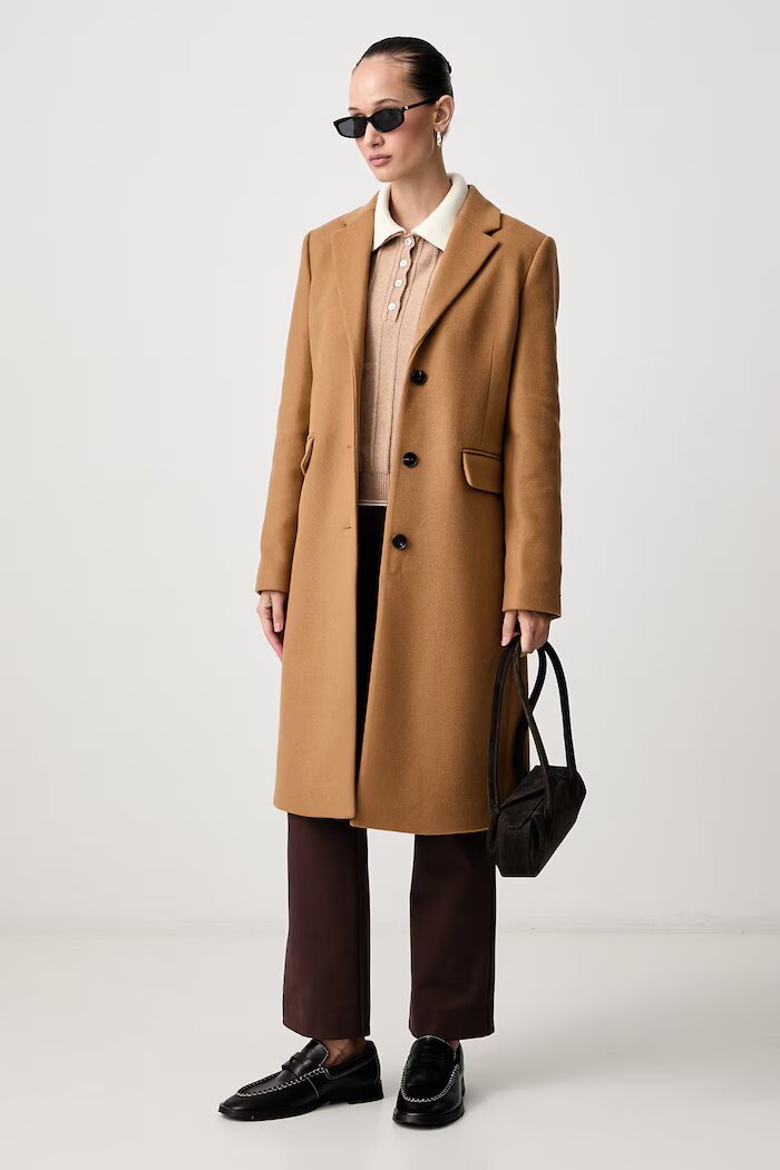Tommy Hilfiger елегантно палто дамско с вълна бежово WW0WW51106
